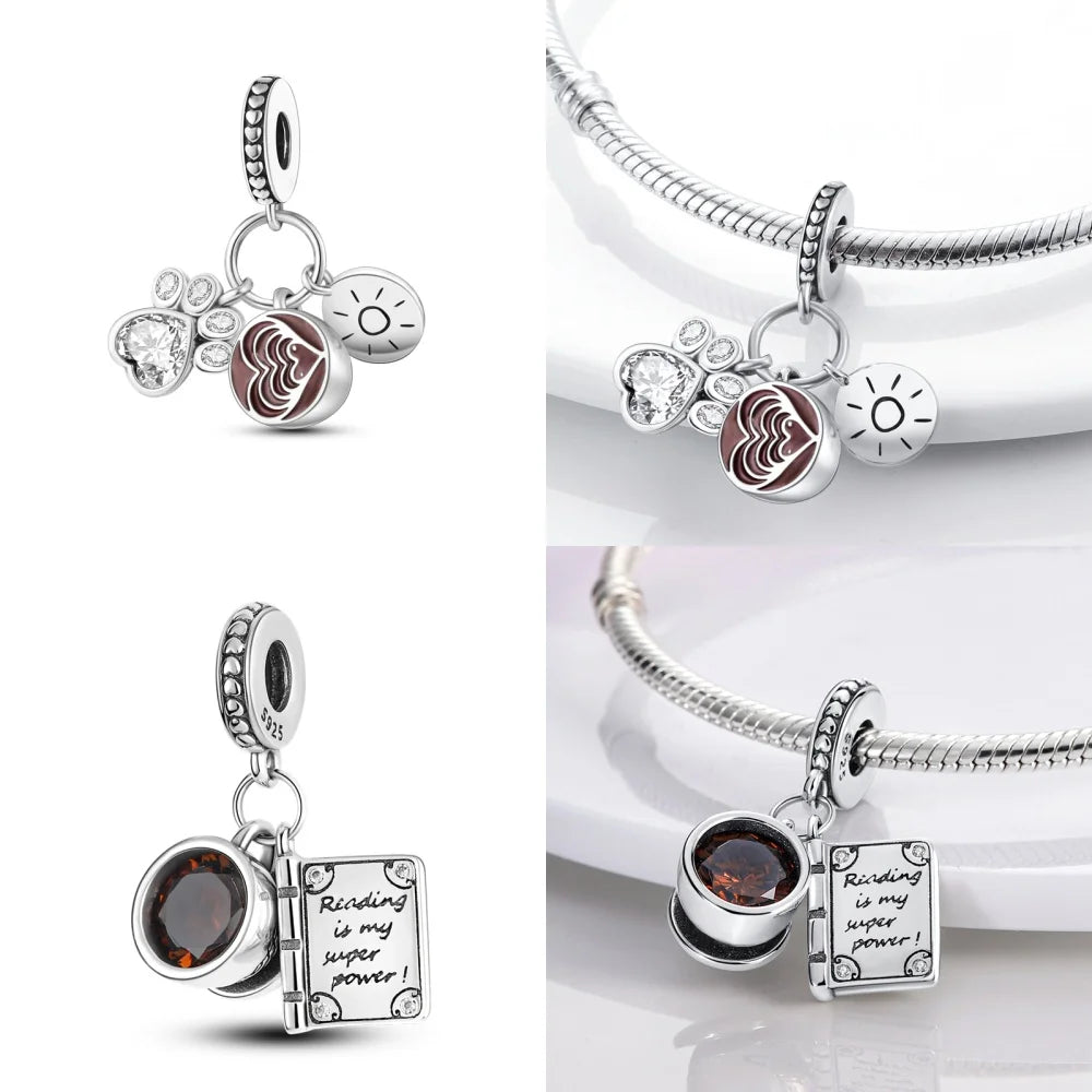 925 Sterling Silver Teacup Coffee Pendant Beads Fit DIY Bracelets Women Jewelry