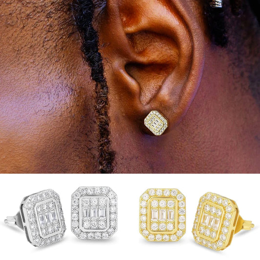 Rock Ear Stud Earrings for Men Iced Out Cubic Zirconia Bling Cartilage Accessories