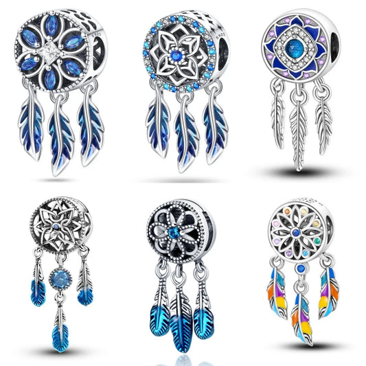 925 Sterling Silver Dream Catcher Charm Beads for DIY Bracelets Birthday Jewelry