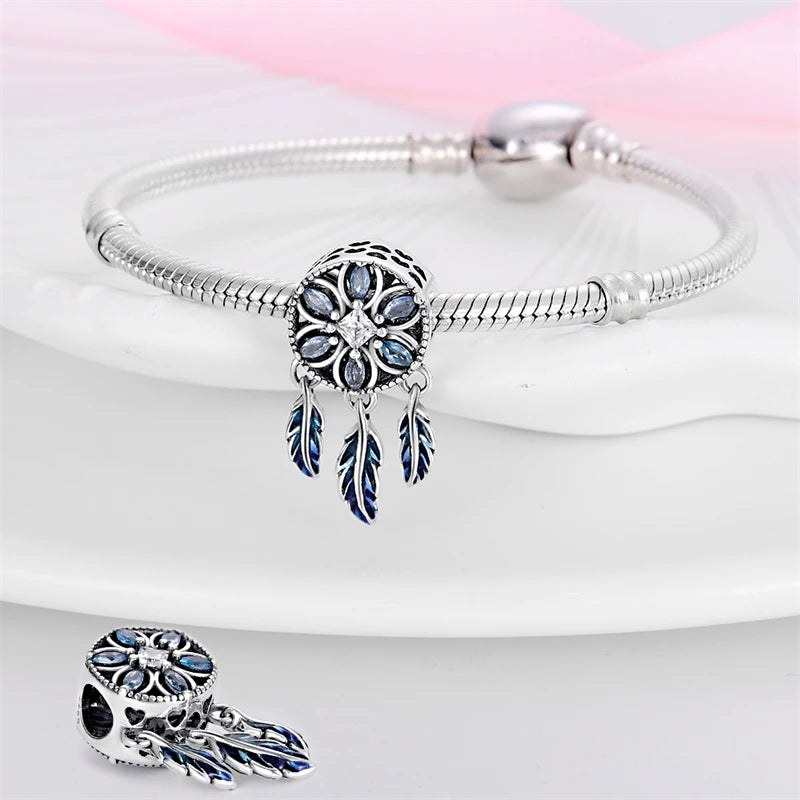 925 Sterling Silver Dream Catcher Charm Beads for DIY Bracelets Birthday Jewelry