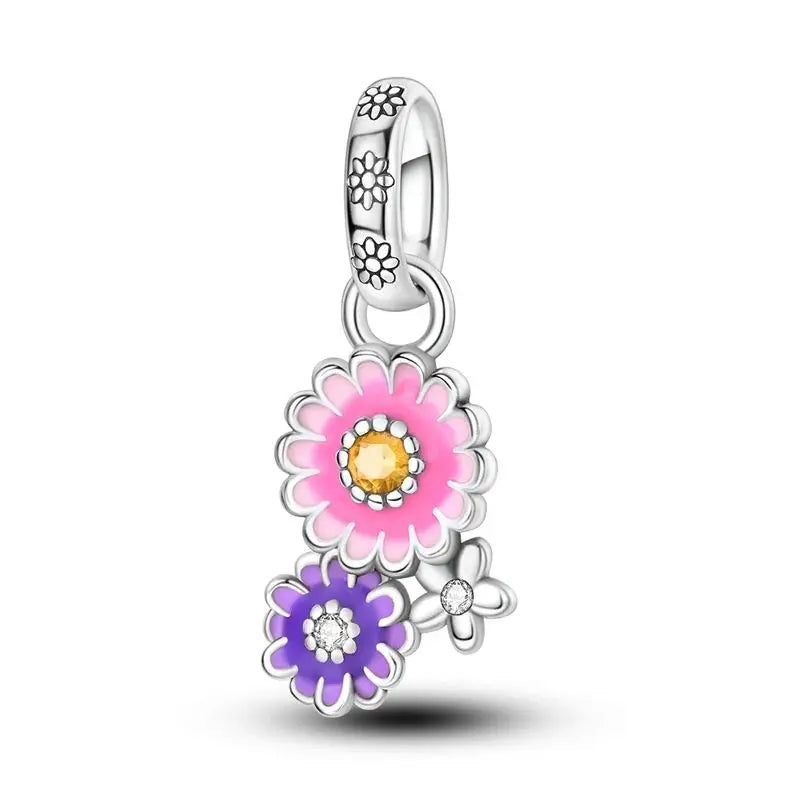 Silver Pink Series Perfume Butterfly Charms Fit Original Charm Bracelets For Women