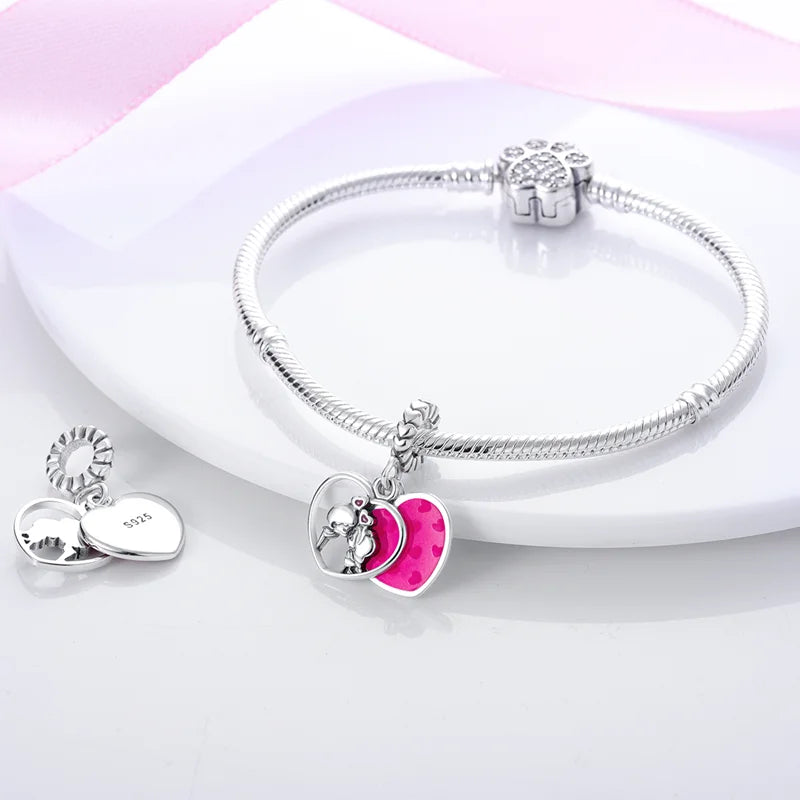 Silver Pink Series Perfume Butterfly Charms Fit Original Charm Bracelets For Women