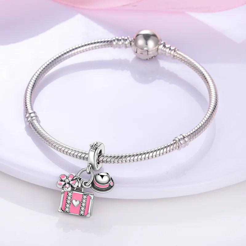 Silver Pink Series Perfume Butterfly Charms Fit Original Charm Bracelets For Women