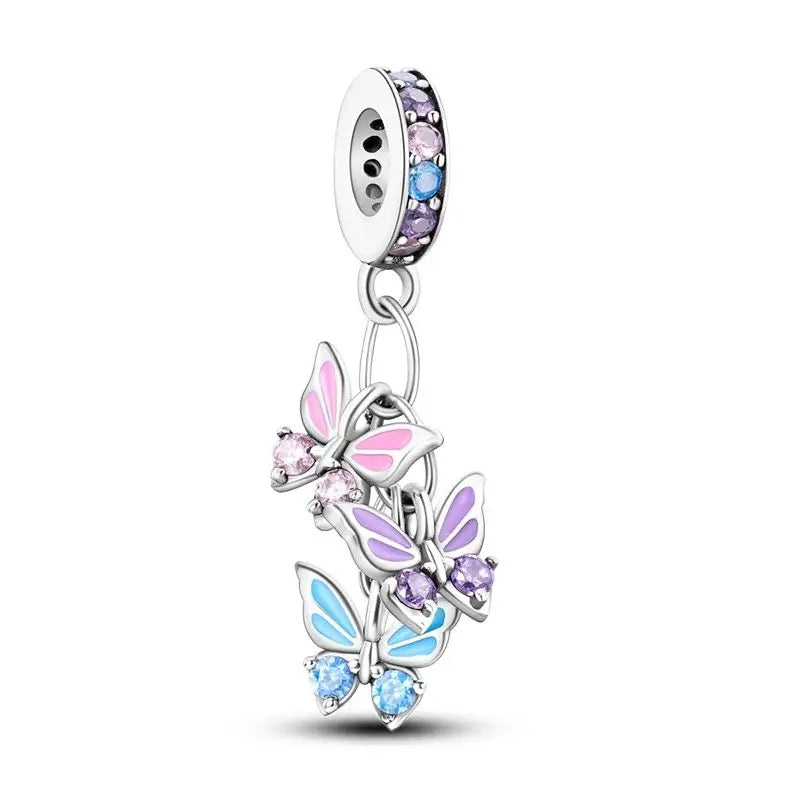 Silver Pink Series Perfume Butterfly Charms Fit Original Charm Bracelets For Women