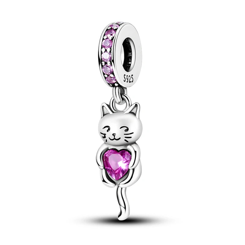 Cute Cat & Dog Charms Beads Pendant 925 Sterling Silver Fit DIY Bracelets Gift