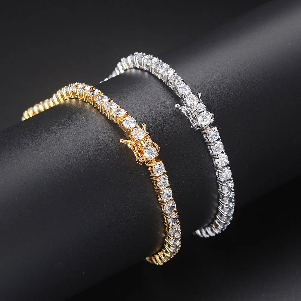 Iced Out Crystal Tennis Bracelet for Women Punk  Cubic Zirconia Wedding Gold Color Hand Chain Jewelry OHH118