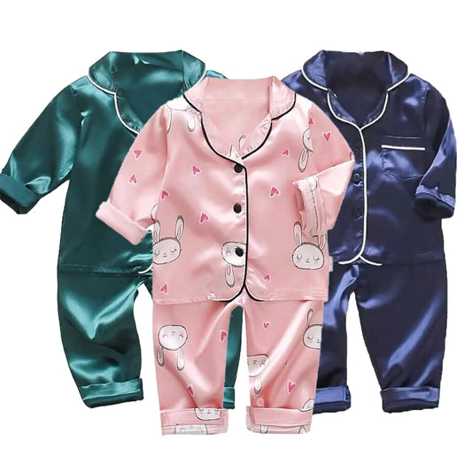 Silk Satin Kids Pajama Set - Long Sleeve Top & Trousers