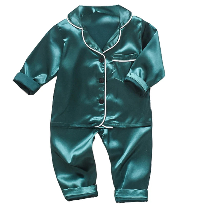 Silk Satin Kids Pajama Set - Long Sleeve Top & Trousers