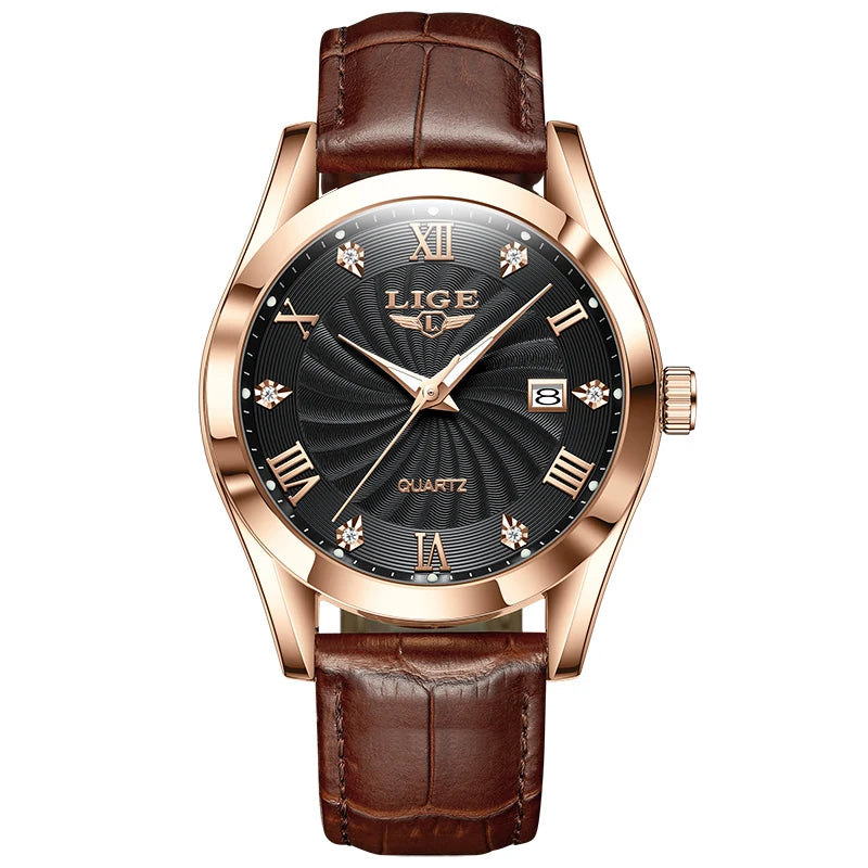 LIGE Leather Military Waterproof Watches For Women