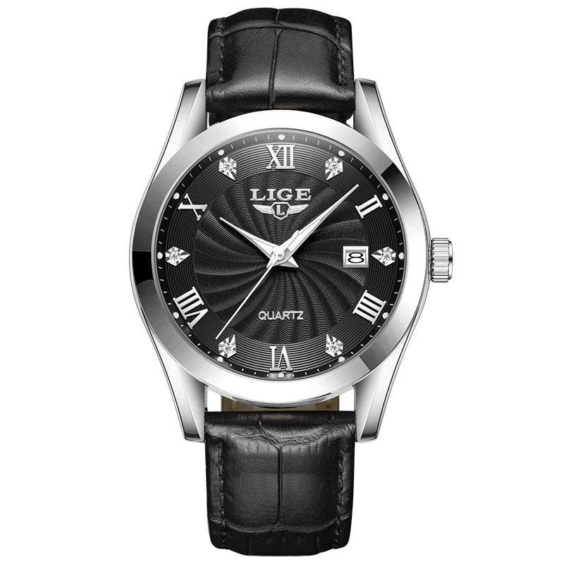 LIGE Leather Military Waterproof Watches For Women