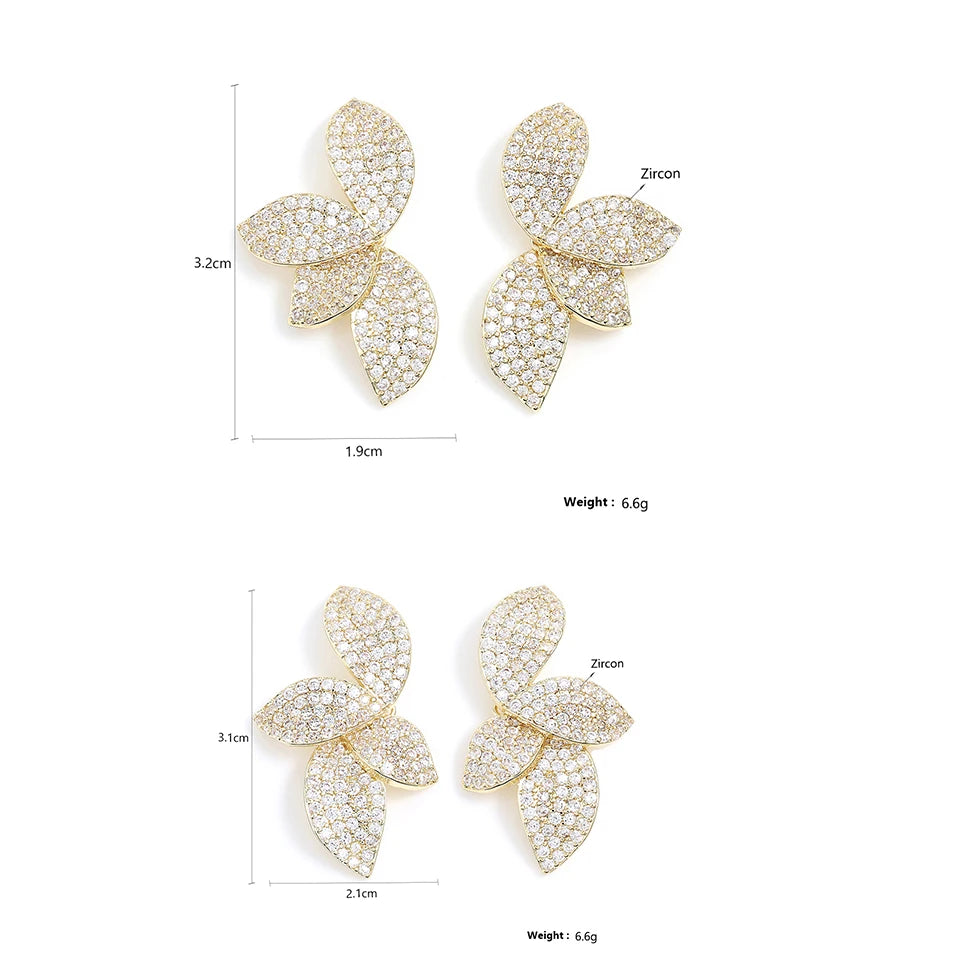 Luxury Shiny Micro-set Zircon Leaf Earrings for Women Exquisite AAA CZ Symmetrical Earring Wedding Jewelry