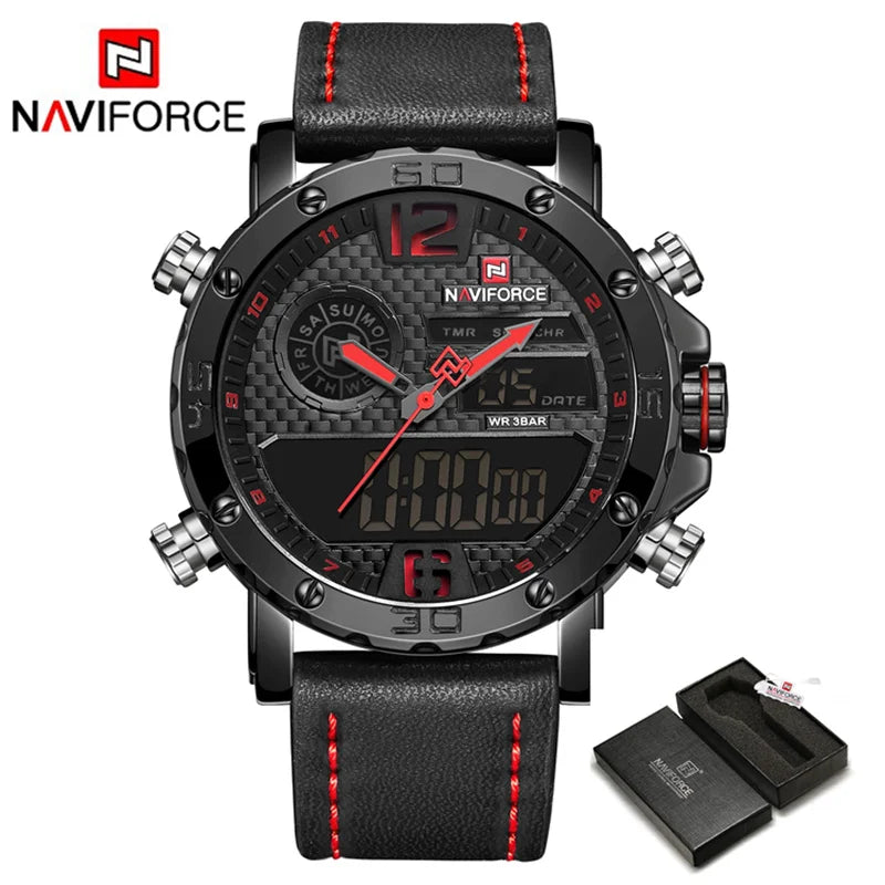 Mens Watches  Men Leather Sports Watches Men's Quartz LED Digital Waterproof Military Wrist Watch