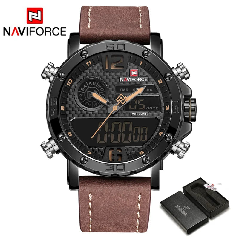 Mens Watches  Men Leather Sports Watches Men's Quartz LED Digital Waterproof Military Wrist Watch