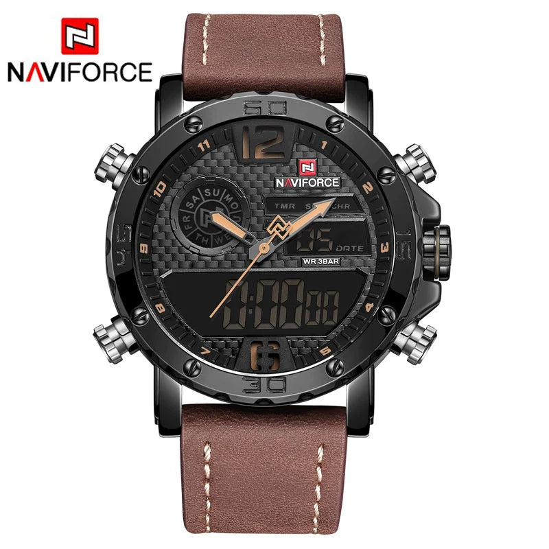 Mens Watches  Men Leather Sports Watches Men's Quartz LED Digital Waterproof Military Wrist Watch