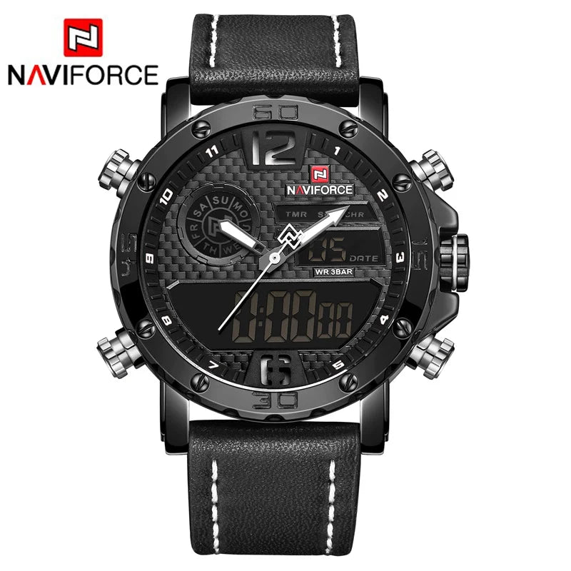 Mens Watches  Men Leather Sports Watches Men's Quartz LED Digital Waterproof Military Wrist Watch