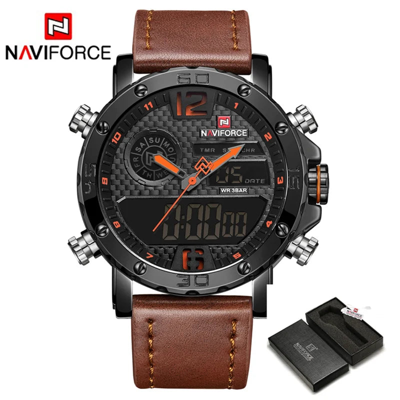 Mens Watches  Men Leather Sports Watches Men's Quartz LED Digital Waterproof Military Wrist Watch