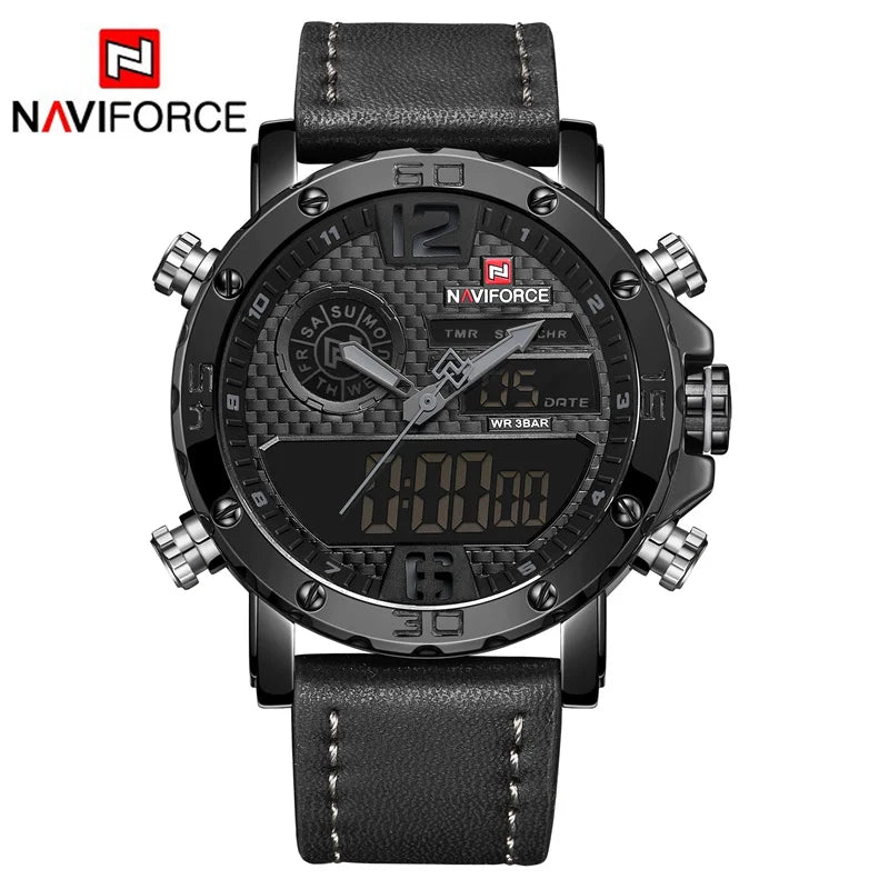 Mens Watches  Men Leather Sports Watches Men's Quartz LED Digital Waterproof Military Wrist Watch