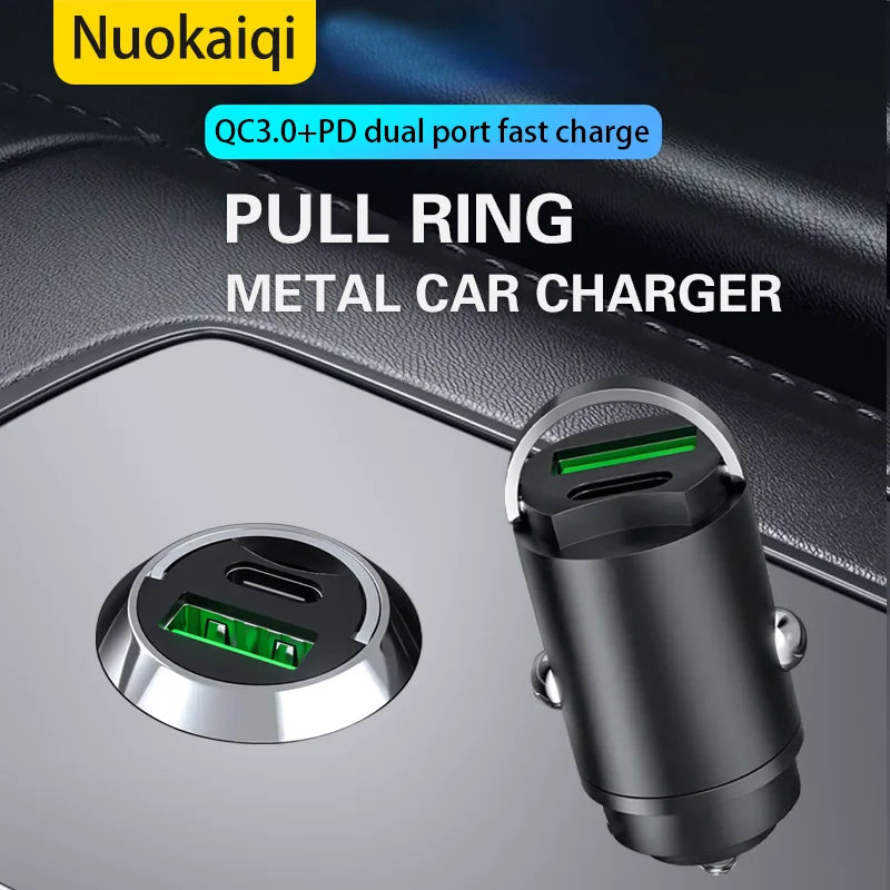 Mini Car USB/QC3.0 PD Charger 12-24V Fast Charging Car USB Type C Charger Lighter for Xiaomi Samsung Huawei iPhone