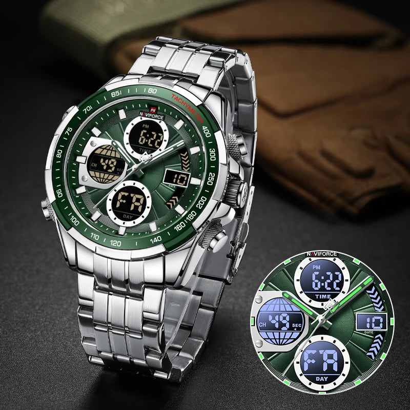 New Fashion Watches for Men Analog Digital 3ATM Waterproof Stainless steel Wrist Watch LED Luminous Men Watch