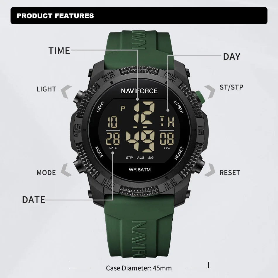 New LCD Digital Sport Watches For Men Fashion Silicone Strap Military Electronic Wristwatch Men Waterproof Watch