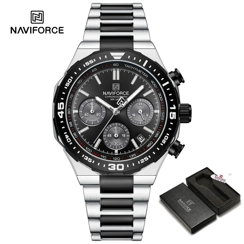 New Men Watch Waterproof Business Casual Date Luminous Quartz Wristwatch Chronograph Stainless Steel Strap WATCH