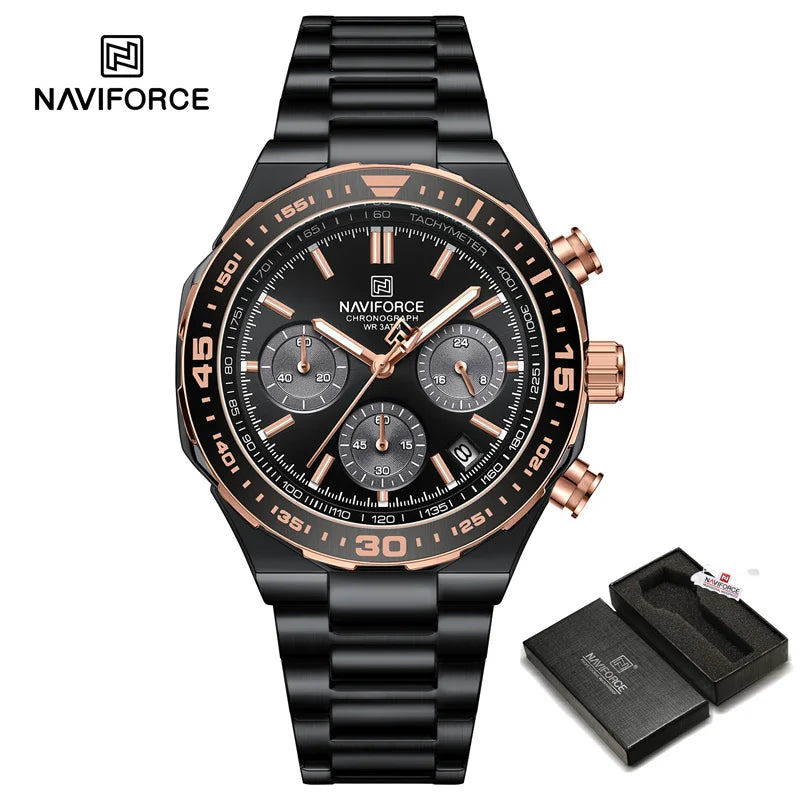 New Men Watch Waterproof Business Casual Date Luminous Quartz Wristwatch Chronograph Stainless Steel Strap WATCH