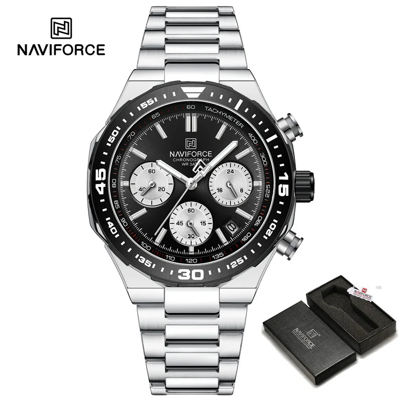 New Men Watch Waterproof Business Casual Date Luminous Quartz Wristwatch Chronograph Stainless Steel Strap WATCH