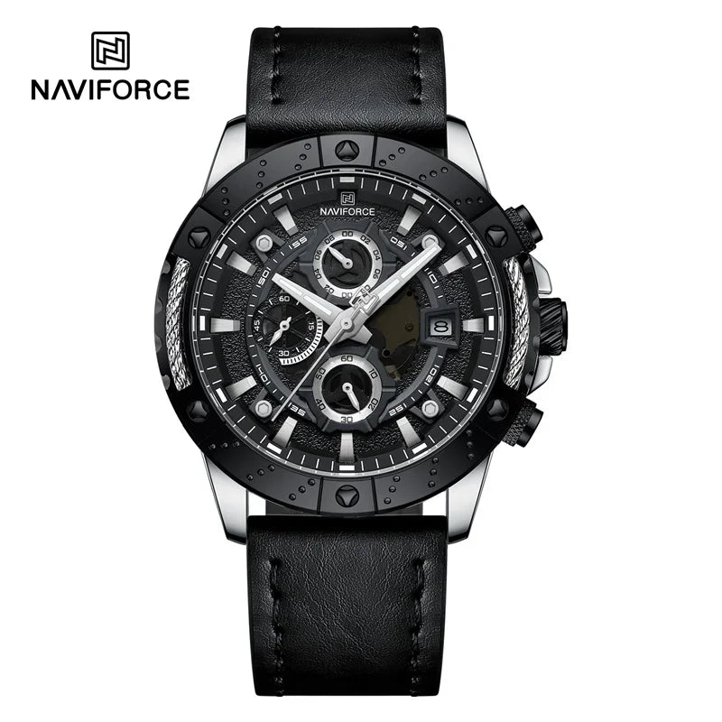 Sport Watches for Men Leather Strap Luxury Chronograph Military Quartz Wristwatch Fashion Casual Waterproof Watch