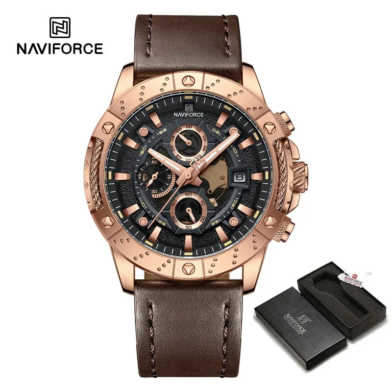 Sport Watches for Men Leather Strap Luxury Chronograph Military Quartz Wristwatch Fashion Casual Waterproof Watch