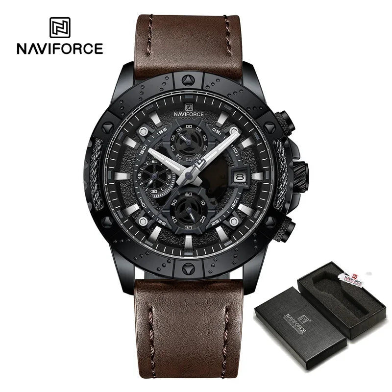 Sport Watches for Men Leather Strap Luxury Chronograph Military Quartz Wristwatch Fashion Casual Waterproof Watch