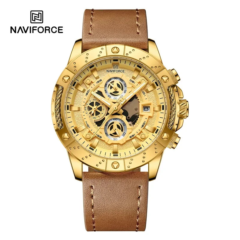 Sport Watches for Men Leather Strap Luxury Chronograph Military Quartz Wristwatch Fashion Casual Waterproof Watch