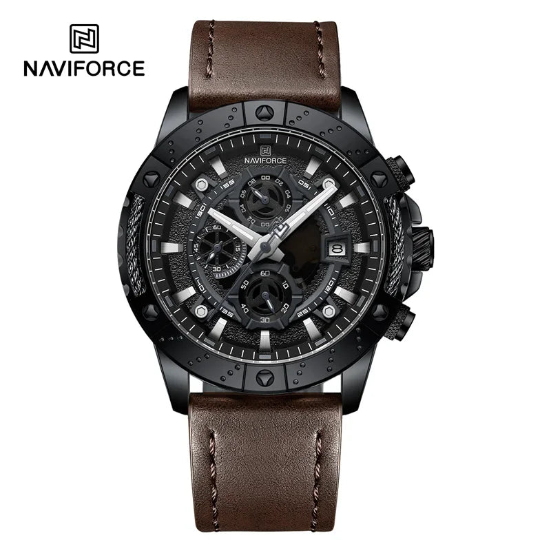 Sport Watches for Men Leather Strap Luxury Chronograph Military Quartz Wristwatch Fashion Casual Waterproof Watch