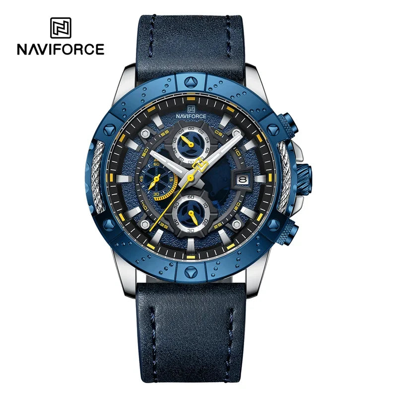 Sport Watches for Men Leather Strap Luxury Chronograph Military Quartz Wristwatch Fashion Casual Waterproof Watch