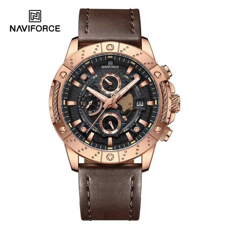 Sport Watches for Men Leather Strap Luxury Chronograph Military Quartz Wristwatch Fashion Casual Waterproof Watch