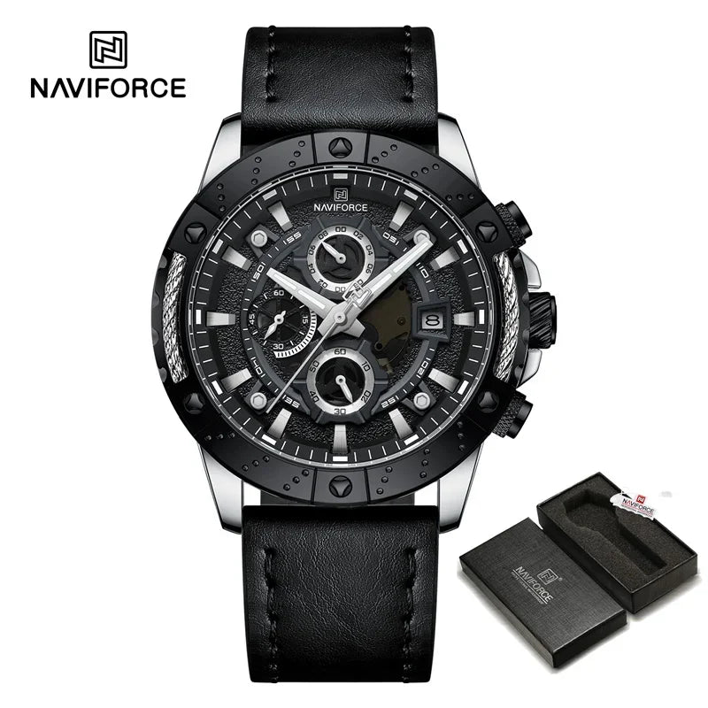 Sport Watches for Men Leather Strap Luxury Chronograph Military Quartz Wristwatch Fashion Casual Waterproof Watch