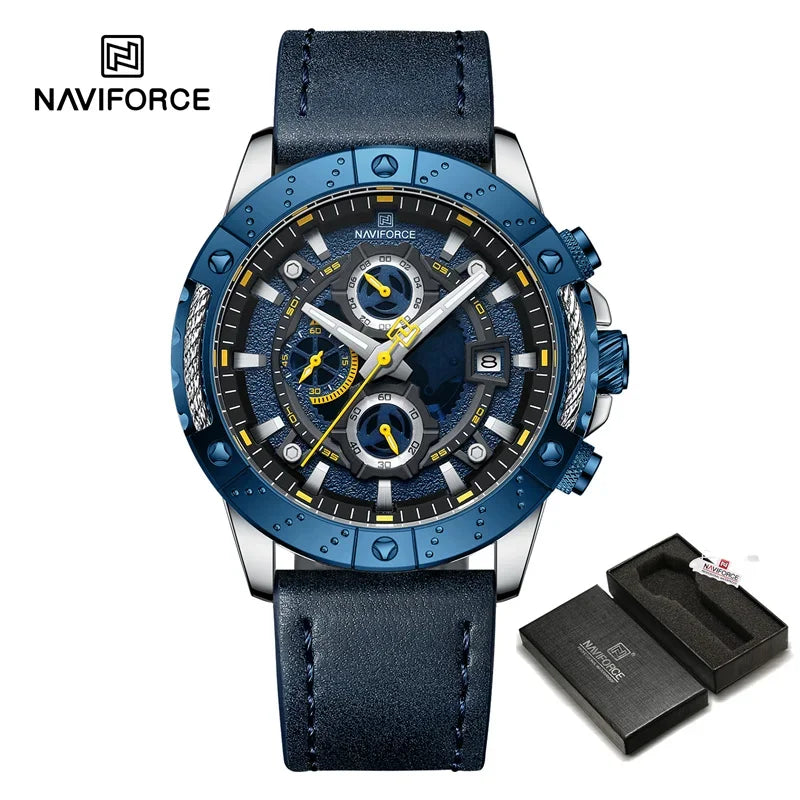 Sport Watches for Men Leather Strap Luxury Chronograph Military Quartz Wristwatch Fashion Casual Waterproof Watch