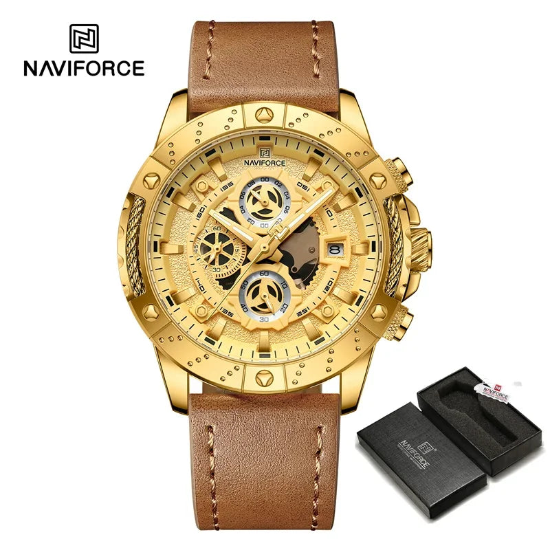 Sport Watches for Men Leather Strap Luxury Chronograph Military Quartz Wristwatch Fashion Casual Waterproof Watch