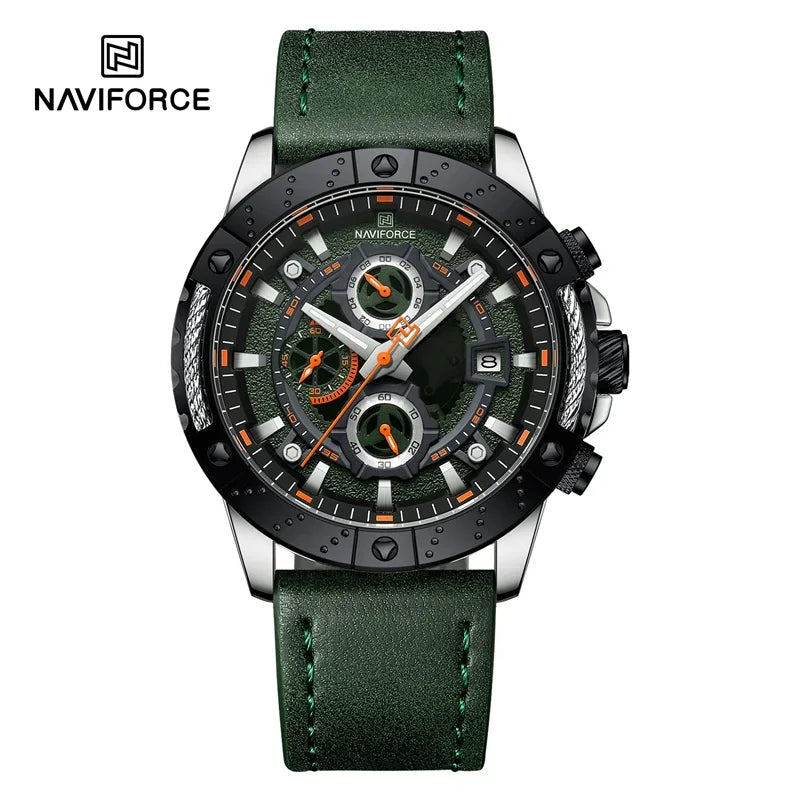 Sport Watches for Men Leather Strap Luxury Chronograph Military Quartz Wristwatch Fashion Casual Waterproof Watch