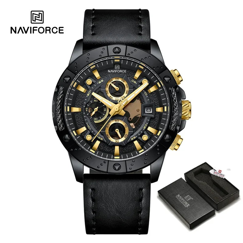 Sport Watches for Men Leather Strap Luxury Chronograph Military Quartz Wristwatch Fashion Casual Waterproof Watch