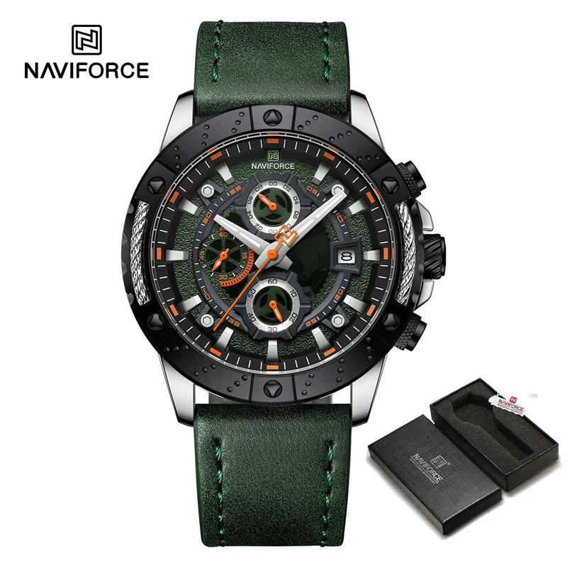 Sport Watches for Men Leather Strap Luxury Chronograph Military Quartz Wristwatch Fashion Casual Waterproof Watch