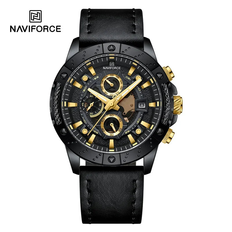 Sport Watches for Men Leather Strap Luxury Chronograph Military Quartz Wristwatch Fashion Casual Waterproof Watch