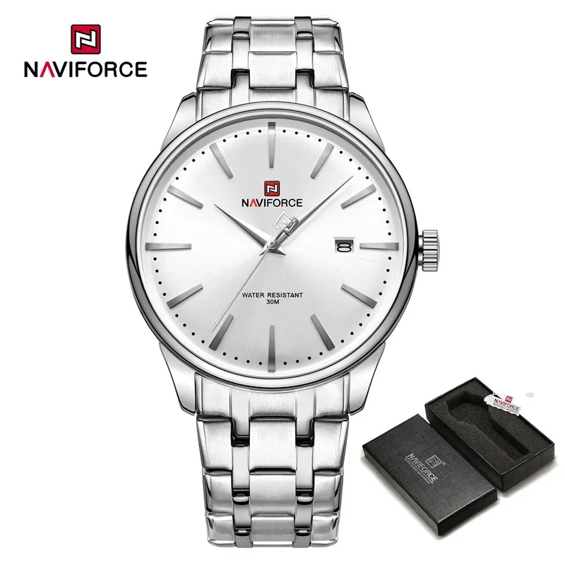 Calendar Watch for Men Luxury Business Stainless Steel Strap Water Resistant Quartz Wristwatch