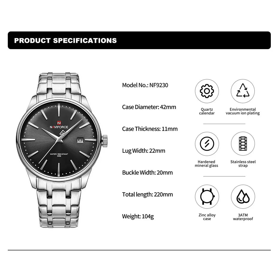 Fashion New Men's Quartz Watch Stainless Steel Strap Business Luxury Waterproof Wristwatches