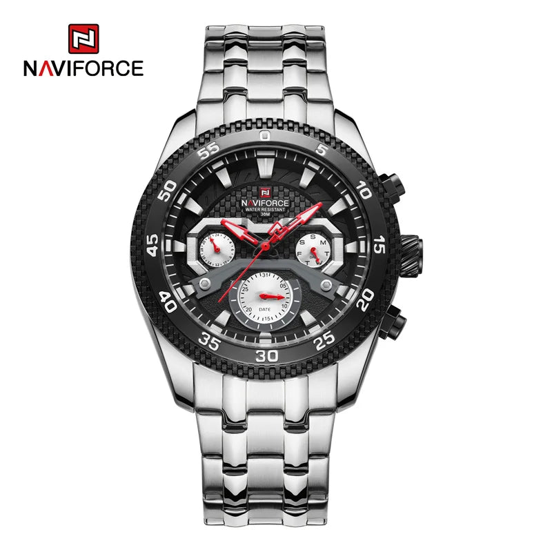 Men Watch Sport Waterproof Quartz Calendar Wristwatch Stainless Steel Strap Lumoinous Watch