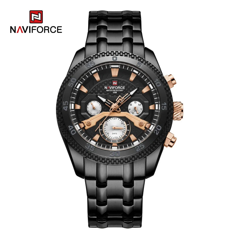 Men Watch Sport Waterproof Quartz Calendar Wristwatch Stainless Steel Strap Lumoinous Watch