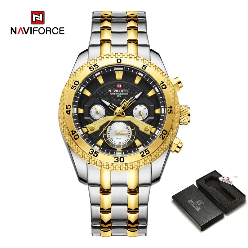 Men Watch Sport Waterproof Quartz Calendar Wristwatch Stainless Steel Strap Lumoinous Watch