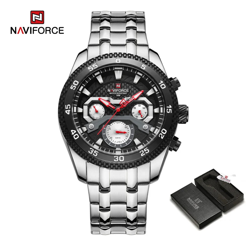 Men Watch Sport Waterproof Quartz Calendar Wristwatch Stainless Steel Strap Lumoinous Watch