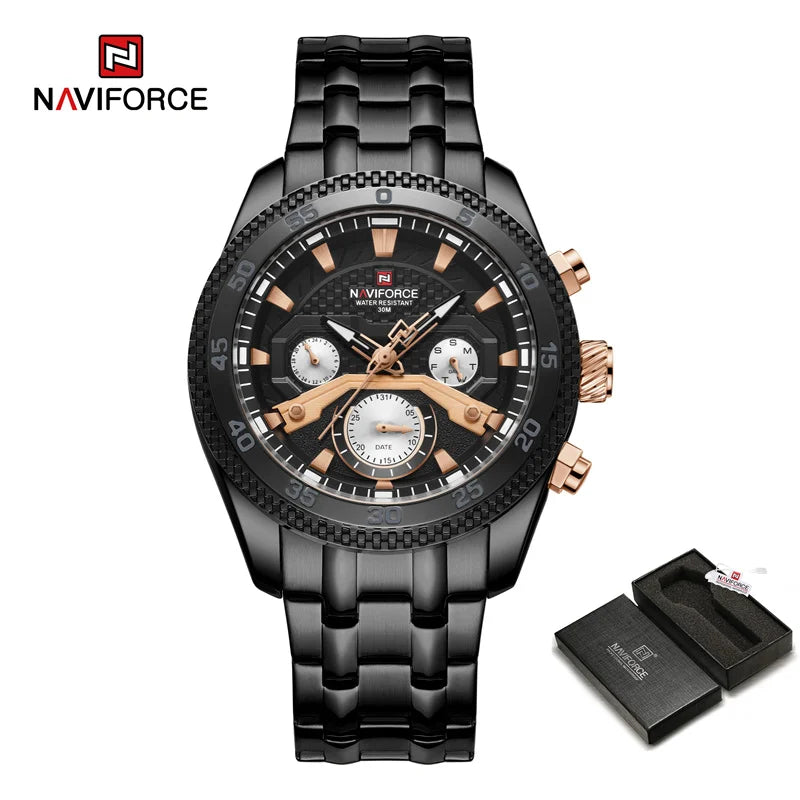 Men Watch Sport Waterproof Quartz Calendar Wristwatch Stainless Steel Strap Lumoinous Watch