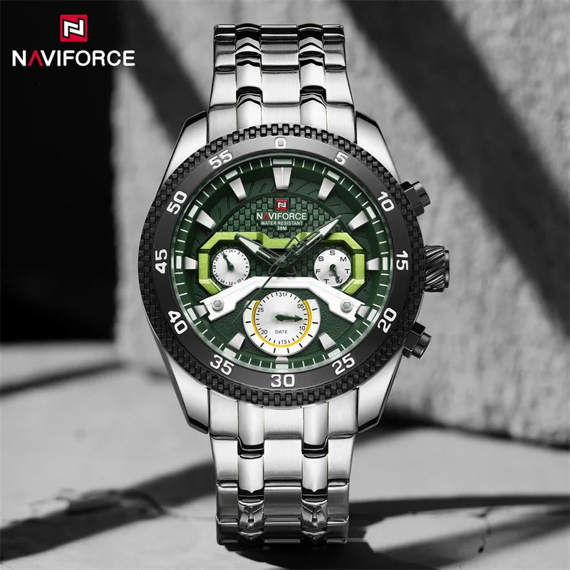 Men Watch Sport Waterproof Quartz Calendar Wristwatch Stainless Steel Strap Lumoinous Watch