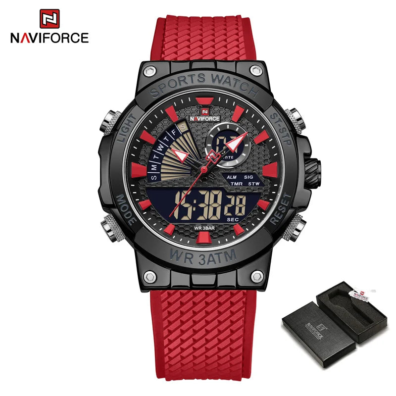 Men's Watch TPU Strap Date and Week Quartz Wristwatches Military Sport Waterproof Digital Luminous Watch